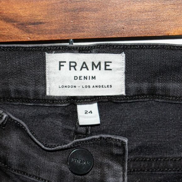 FRAME Denim Women's 24 Le Skinny De Jeanne Jeans Crop Triangle Raw hem Tull Gray - Picture 7 of 13